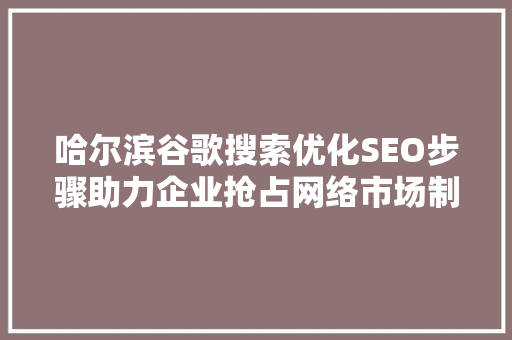 哈尔滨谷歌搜索优化SEO步骤助力企业抢占网络市场制高点