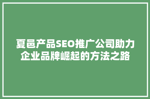 夏邑产品SEO推广公司助力企业品牌崛起的方法之路