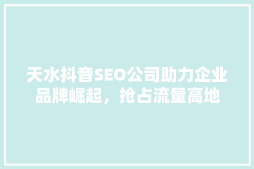 天水抖音SEO公司助力企业品牌崛起，抢占流量高地