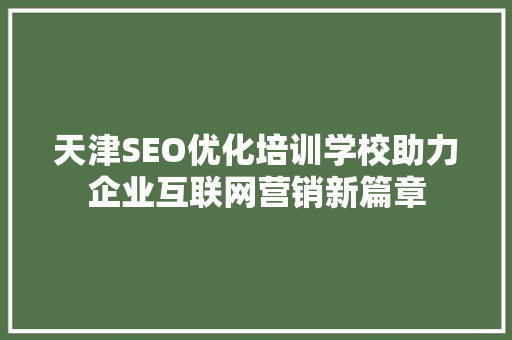 天津SEO优化培训学校助力企业互联网营销新篇章