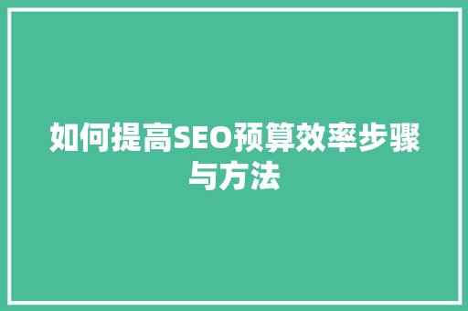 如何提高SEO预算效率步骤与方法  第1张