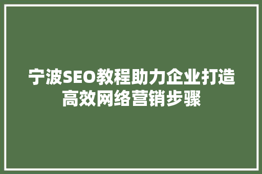 宁波SEO教程助力企业打造高效网络营销步骤