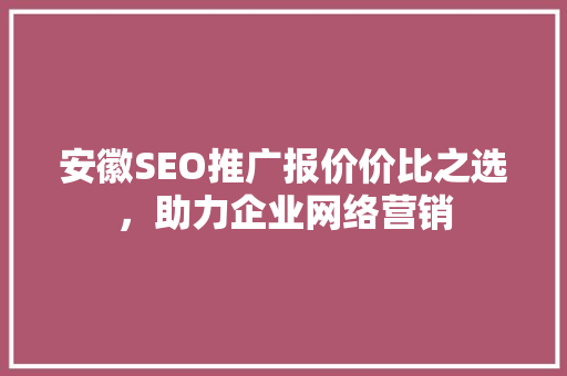 安徽SEO推广报价价比之选，助力企业网络营销