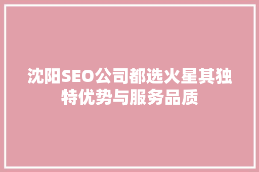 沈阳SEO公司都选火星其独特优势与服务品质