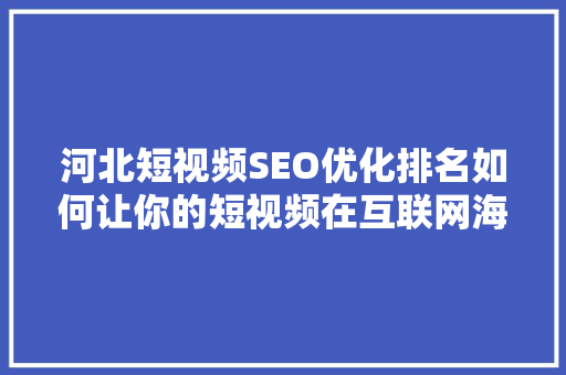 河北短视频SEO优化排名如何让你的短视频在互联网海洋中脱颖而出