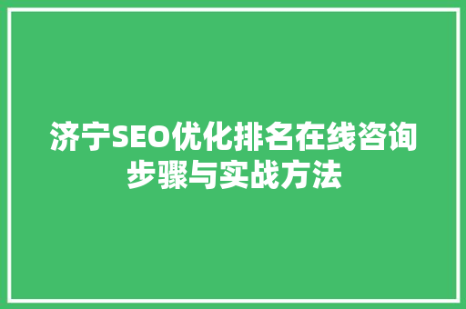济宁SEO优化排名在线咨询步骤与实战方法