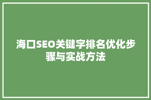 海口SEO关键字排名优化步骤与实战方法