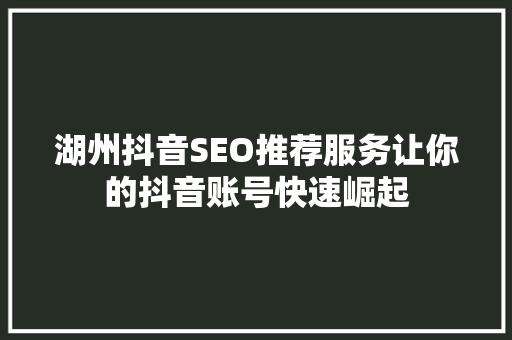 湖州抖音SEO推荐服务让你的抖音账号快速崛起