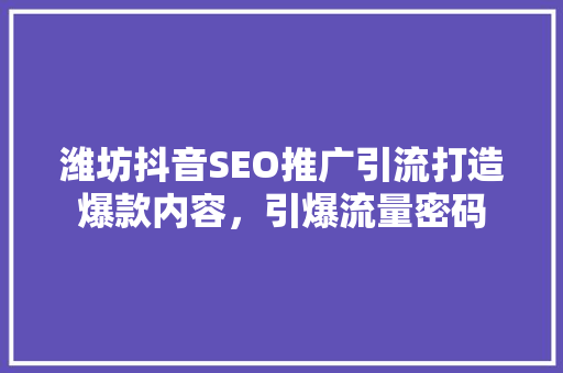 潍坊抖音SEO推广引流打造爆款内容，引爆流量密码