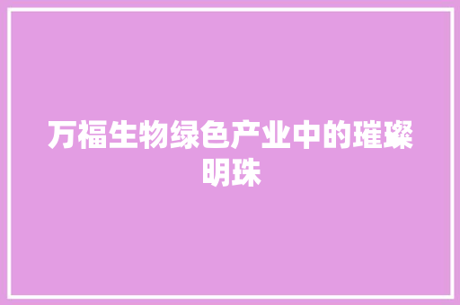 万福生物绿色产业中的璀璨明珠