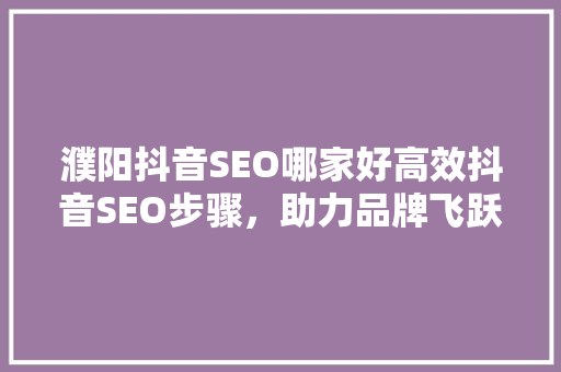 濮阳抖音SEO哪家好高效抖音SEO步骤，助力品牌飞跃