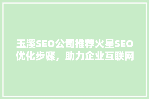 玉溪SEO公司推荐火星SEO优化步骤，助力企业互联网营销腾飞