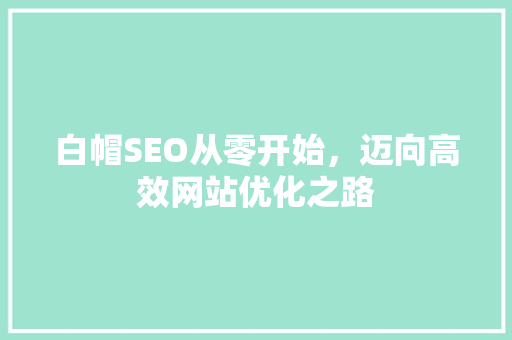 白帽SEO从零开始，迈向高效网站优化之路