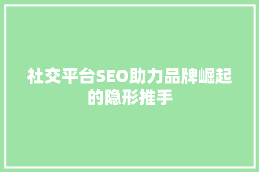 社交平台SEO助力品牌崛起的隐形推手