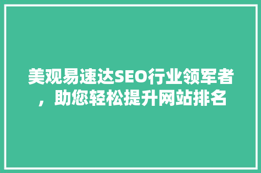 美观易速达SEO行业领军者，助您轻松提升网站排名