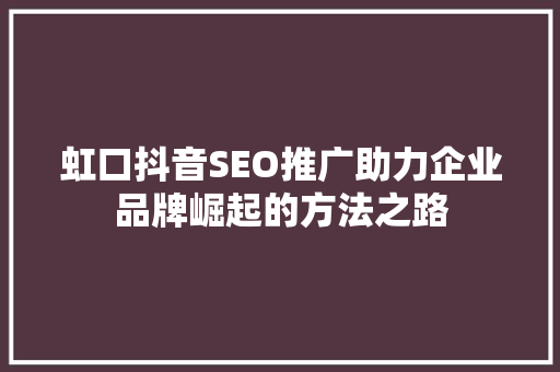 虹口抖音SEO推广助力企业品牌崛起的方法之路
