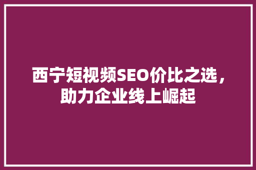 西宁短视频SEO价比之选，助力企业线上崛起