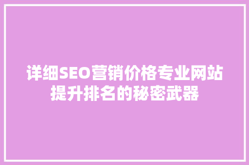 详细SEO营销价格专业网站提升排名的秘密武器  第1张