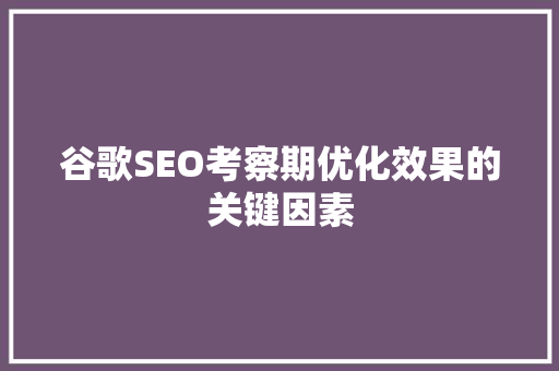 谷歌SEO考察期优化效果的关键因素