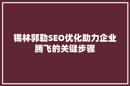 锡林郭勒SEO优化助力企业腾飞的关键步骤