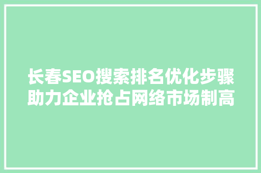 长春SEO搜索排名优化步骤助力企业抢占网络市场制高点