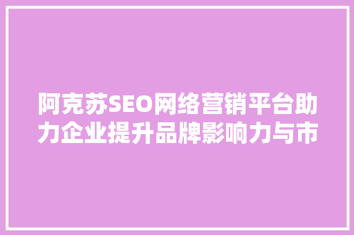 阿克苏SEO网络营销平台助力企业提升品牌影响力与市场竞争力