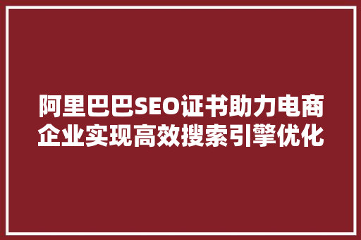 阿里巴巴SEO证书助力电商企业实现高效搜索引擎优化