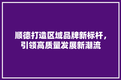 顺德打造区域品牌新标杆，引领高质量发展新潮流