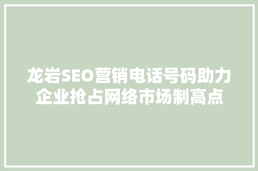 龙岩SEO营销电话号码助力企业抢占网络市场制高点