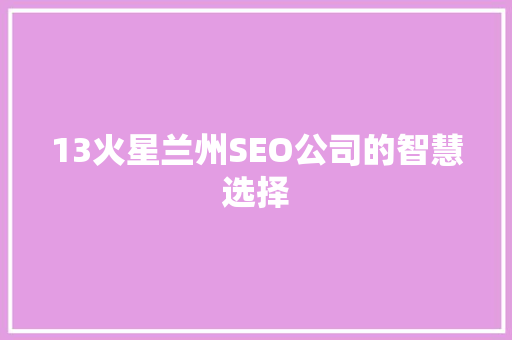 13火星兰州SEO公司的智慧选择