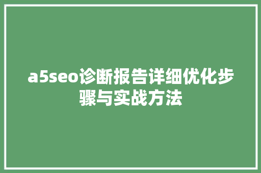 a5seo诊断报告详细优化步骤与实战方法