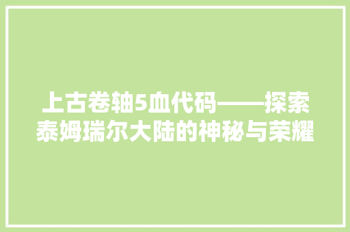 上古卷轴5血代码——探索泰姆瑞尔大陆的神秘与荣耀