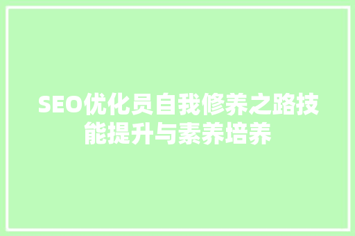 SEO优化员自我修养之路技能提升与素养培养