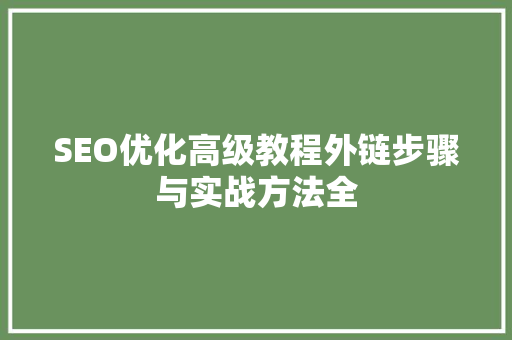 SEO优化高级教程外链步骤与实战方法全