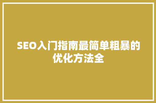 SEO入门指南最简单粗暴的优化方法全