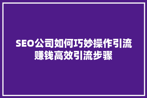 SEO公司如何巧妙操作引流赚钱高效引流步骤