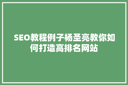 SEO教程例子杨圣亮教你如何打造高排名网站