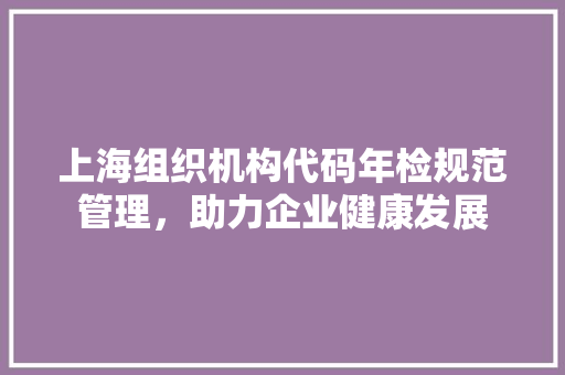 上海组织机构代码年检规范管理，助力企业健康发展  第1张