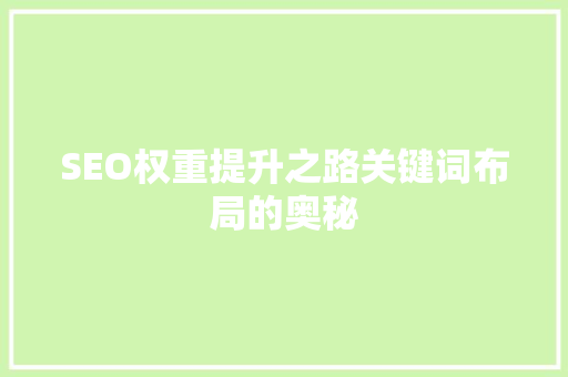 SEO权重提升之路关键词布局的奥秘