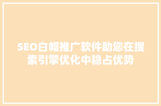 SEO白帽推广软件助您在搜索引擎优化中稳占优势