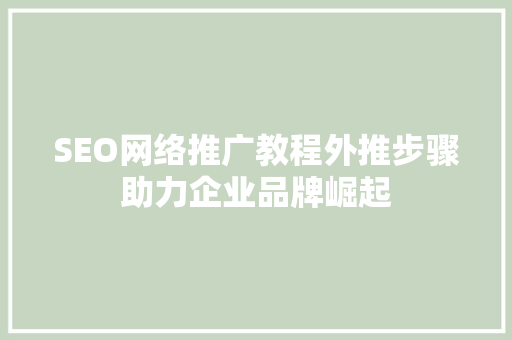 SEO网络推广教程外推步骤助力企业品牌崛起