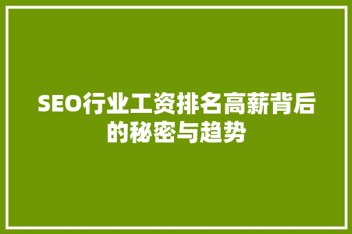 SEO行业工资排名高薪背后的秘密与趋势