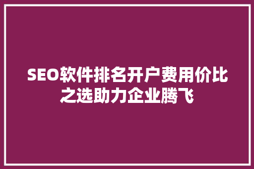 SEO软件排名开户费用价比之选助力企业腾飞