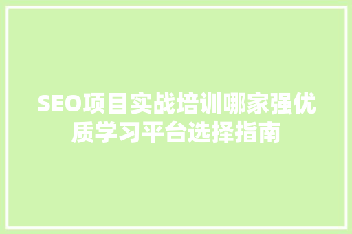 SEO项目实战培训哪家强优质学习平台选择指南