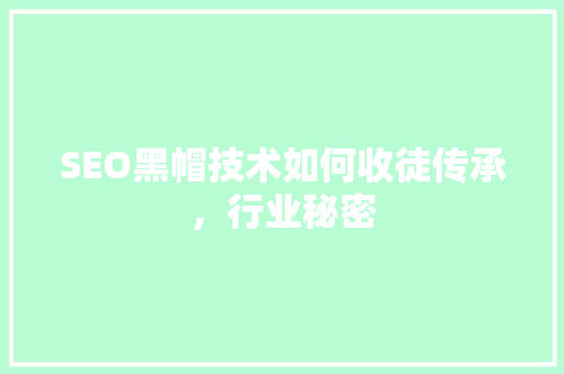 SEO黑帽技术如何收徒传承，行业秘密