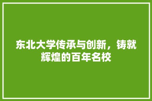 东北大学传承与创新，铸就辉煌的百年名校
