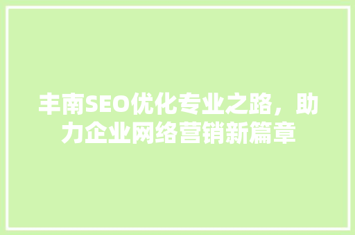 丰南SEO优化专业之路，助力企业网络营销新篇章