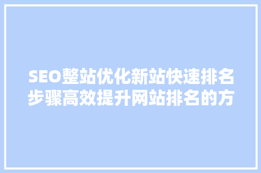 SEO整站优化新站快速排名步骤高效提升网站排名的方法