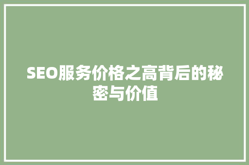 SEO服务价格之高背后的秘密与价值