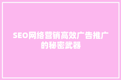 SEO网络营销高效广告推广的秘密武器